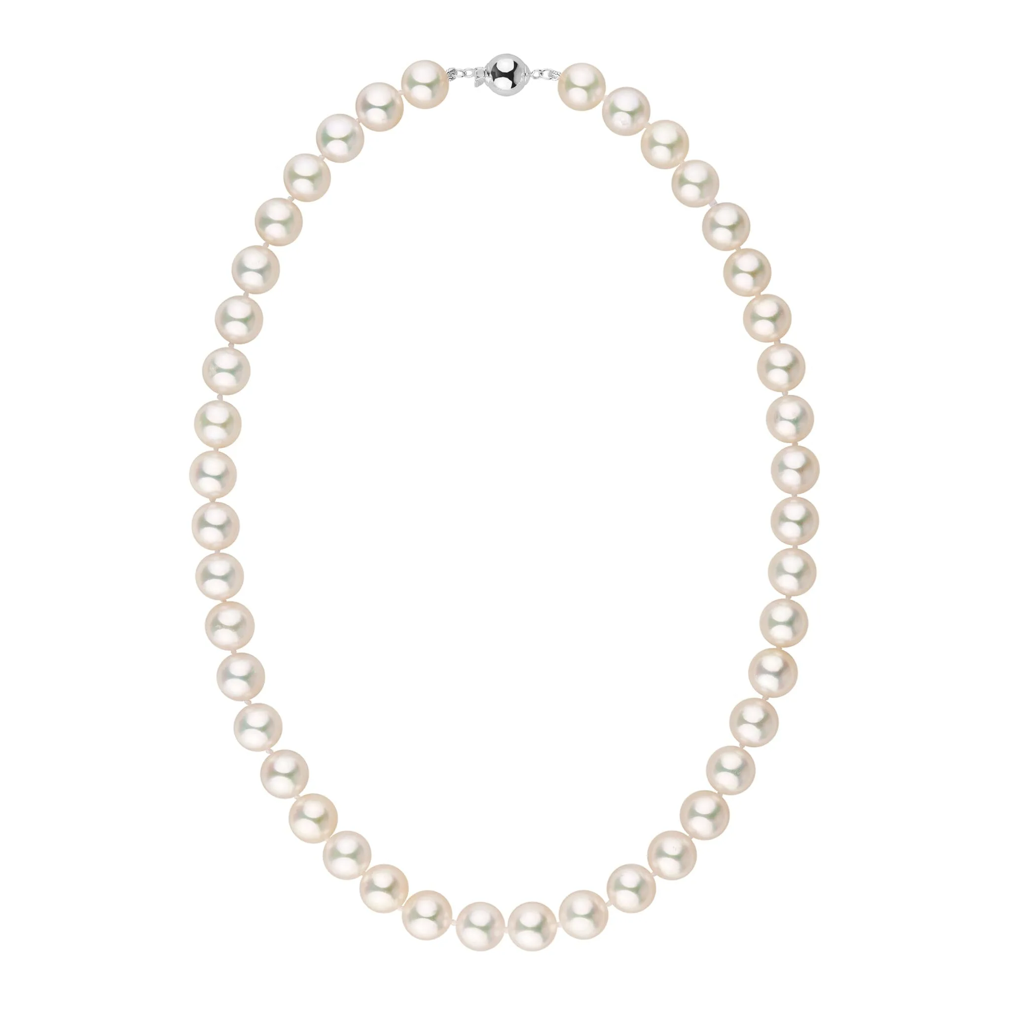 9.5-10.0 mm 18 Inch AAA Warm White Silver Tone Akoya Pearl Necklace