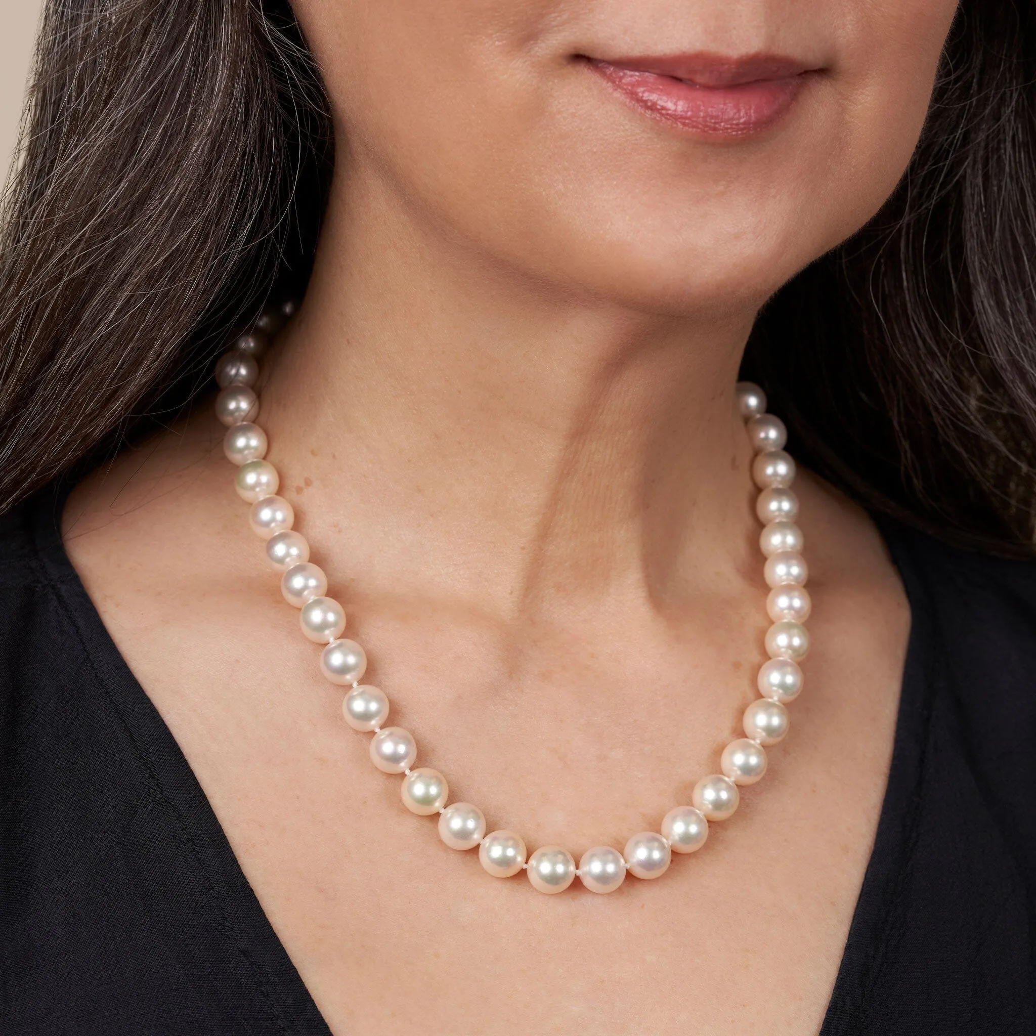 9.5-10.0 mm 18 Inch AAA Warm White Silver Tone Akoya Pearl Necklace