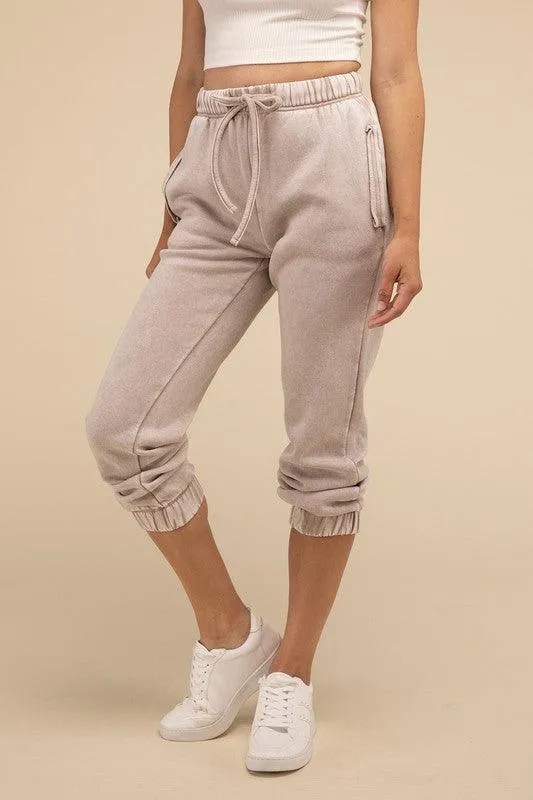 Acid Wash Fleece Sweatpants With Pockets