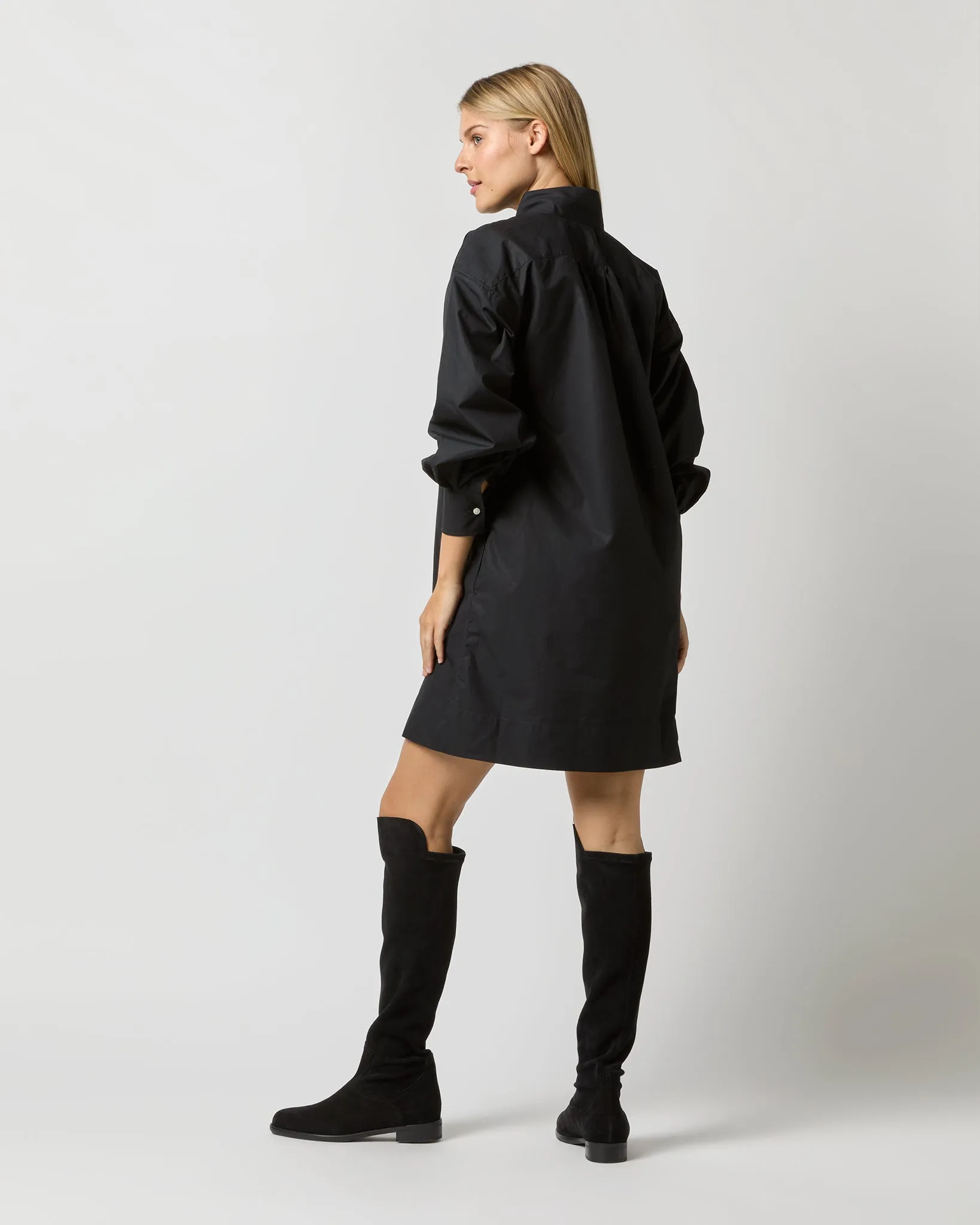 Anaya Popover Dress in Black Poplin