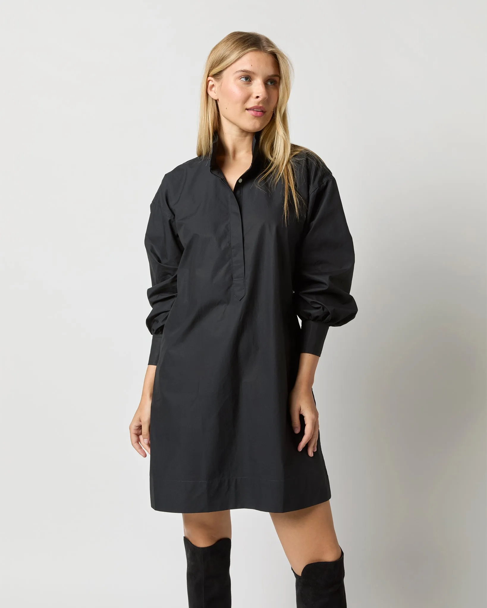 Anaya Popover Dress in Black Poplin