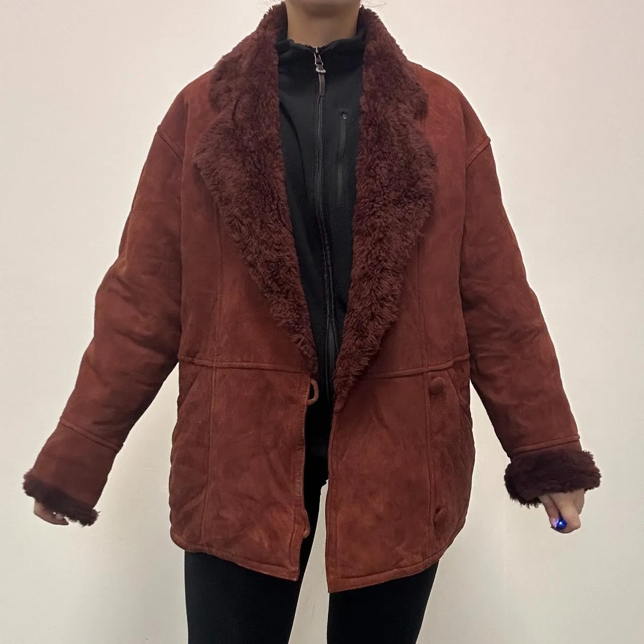 Anne Klein Red Shearling Suede Sheepskin Coat - UK 12