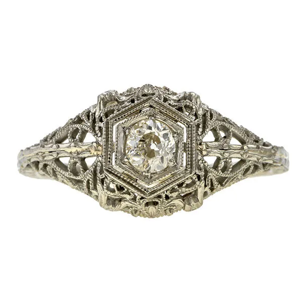 Art Deco Diamond Solitaire Ring, Old Euro. 0.17ct.