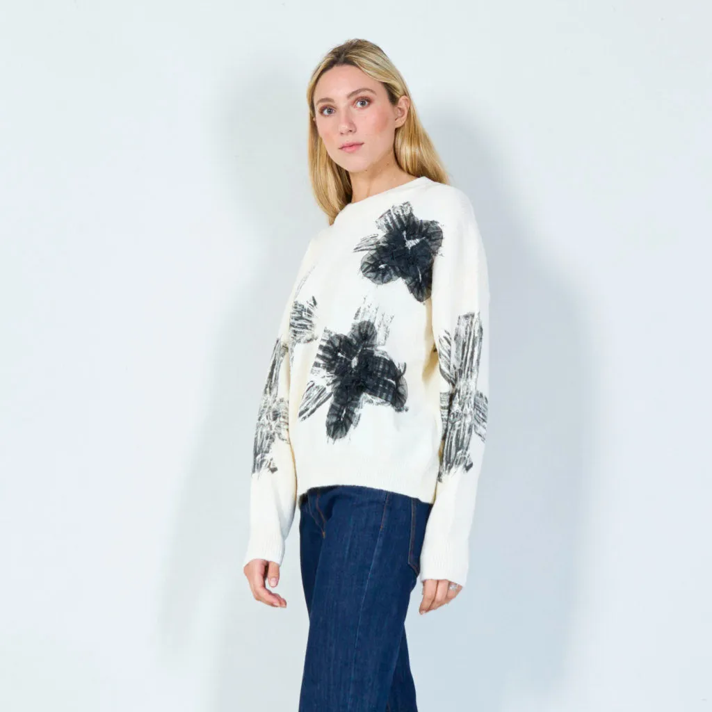 Artistic floral print sweater wholesale