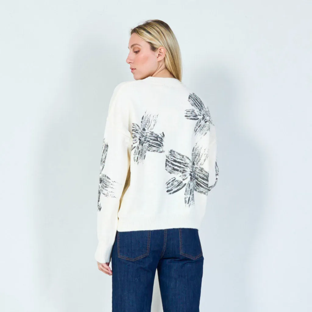 Artistic floral print sweater wholesale