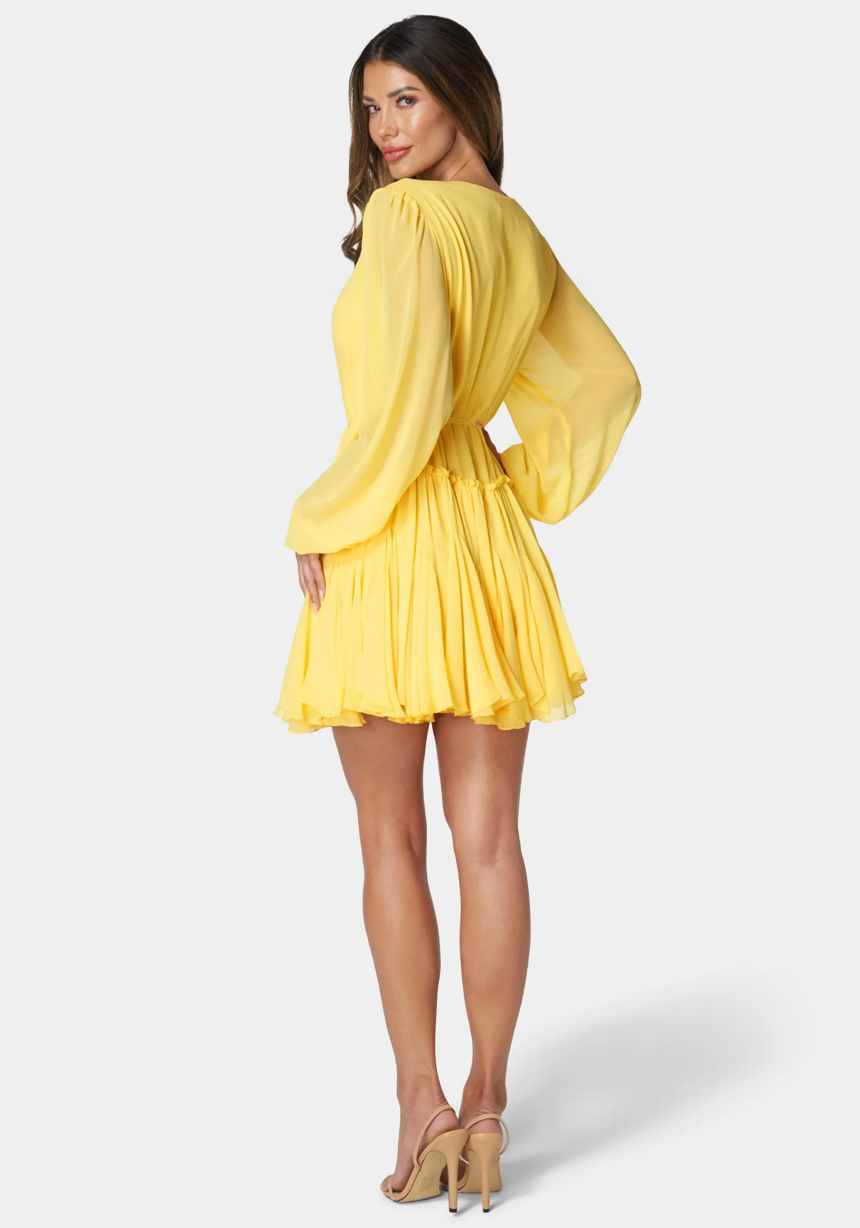 Balloon Sleeve Godet Dress