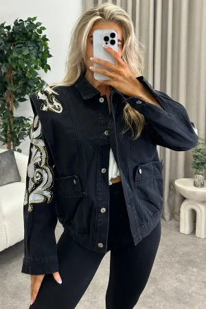 Beandra Black Studded Embellished Denim Jacket