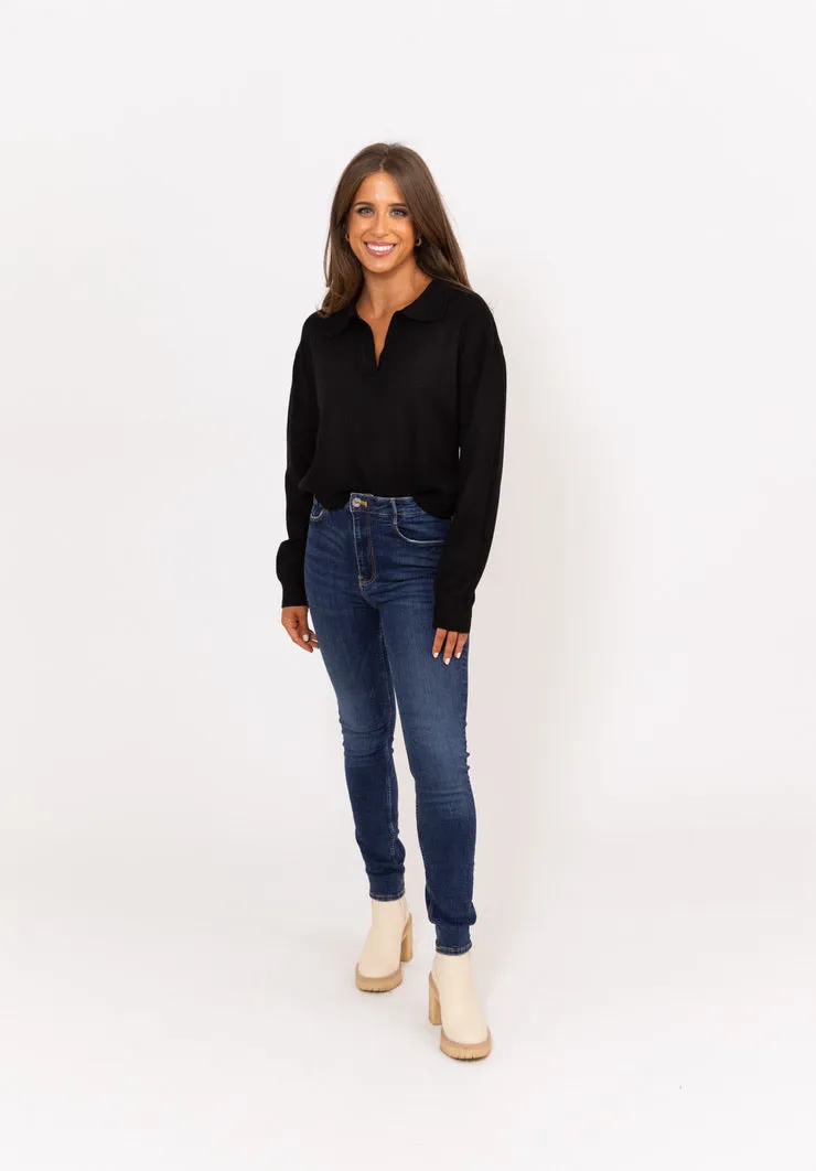 Black Vneck Sweater Top