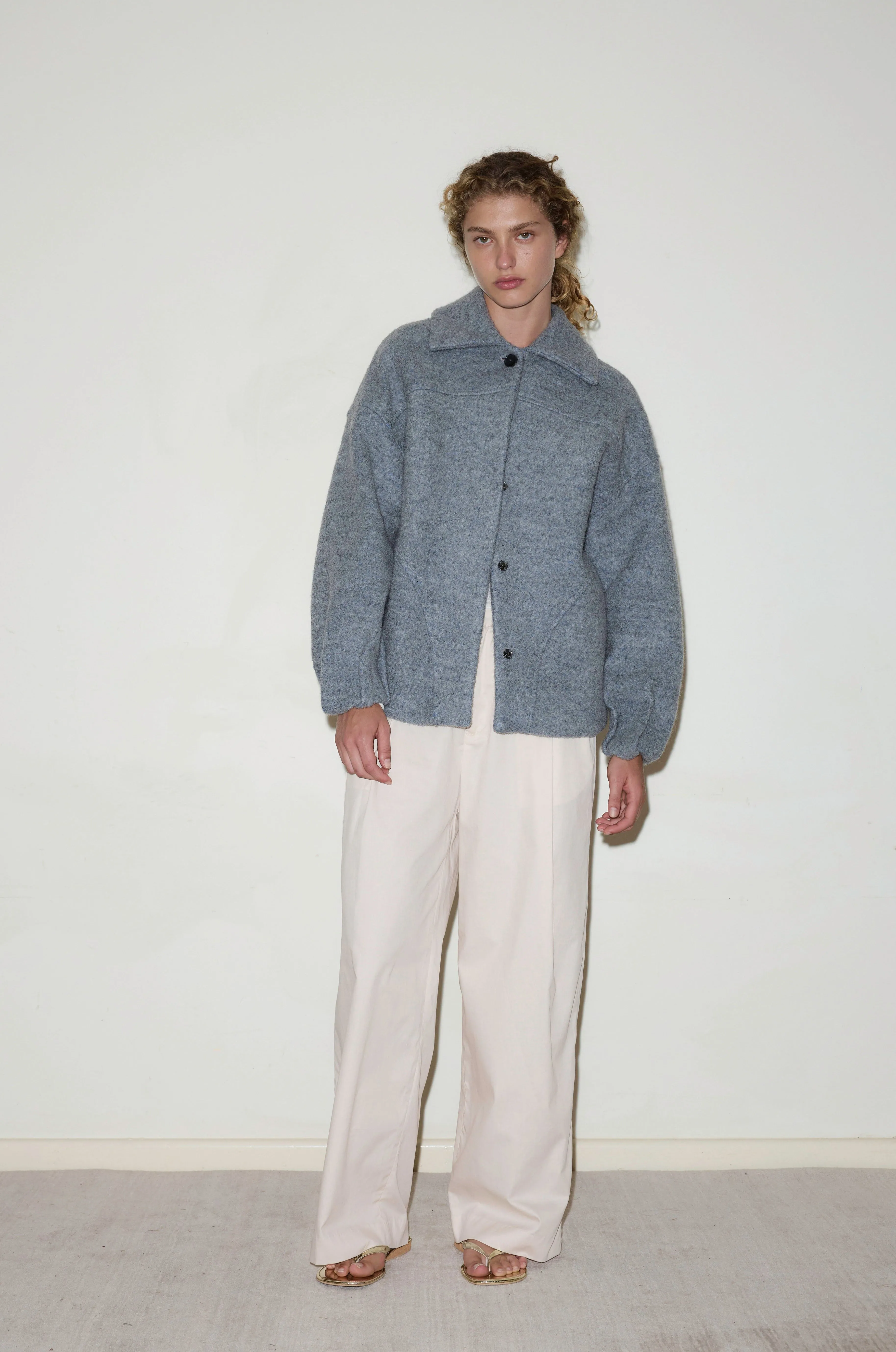 Boiled Wool Coat - Blue Grey