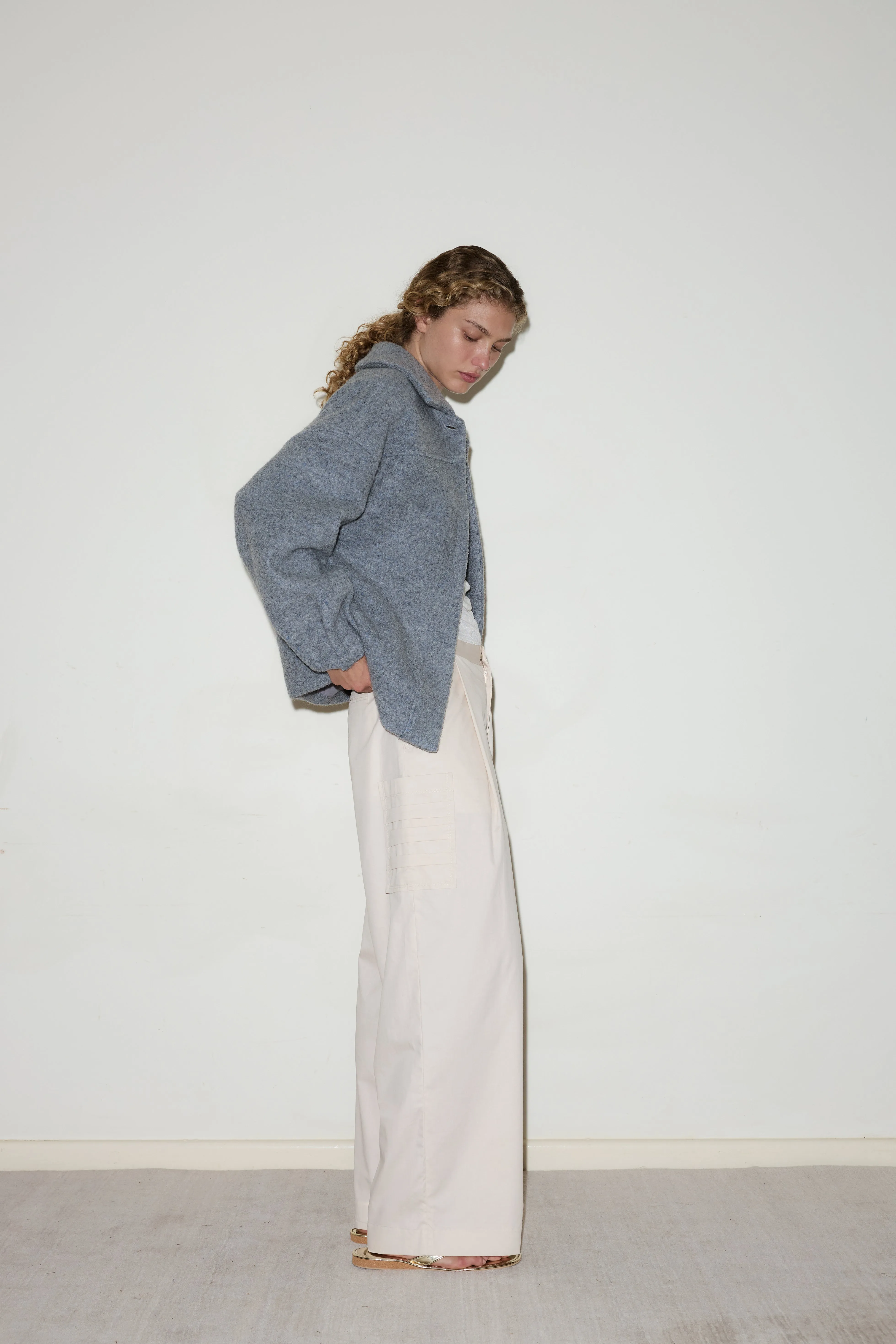 Boiled Wool Coat - Blue Grey