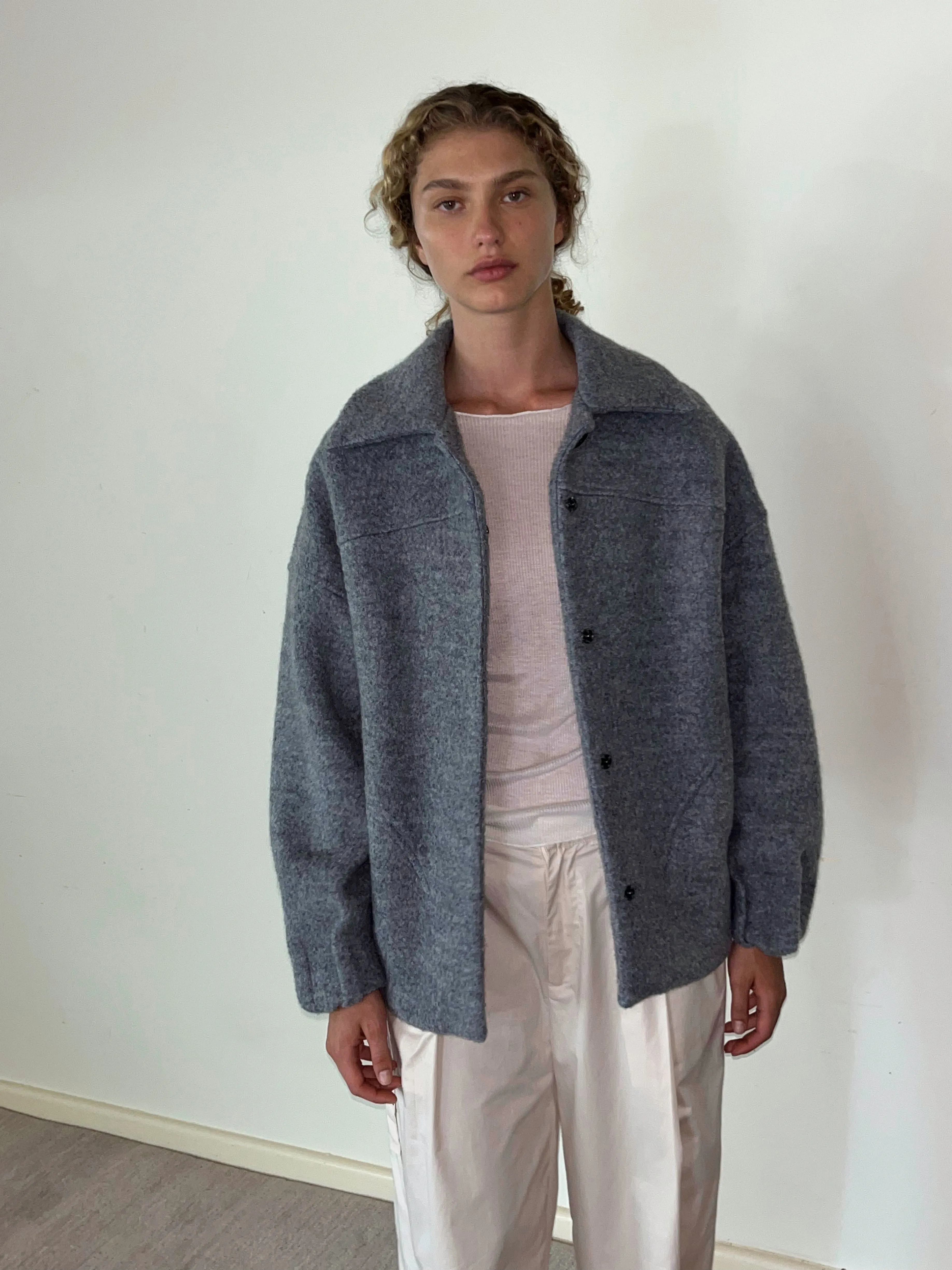 Boiled Wool Coat - Blue Grey