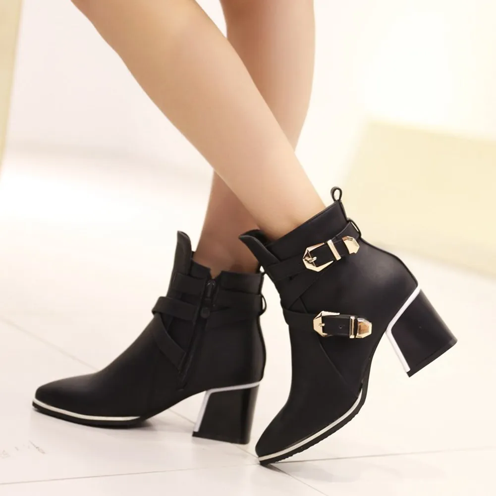 Buckles Ankle  High Heels Western Boots