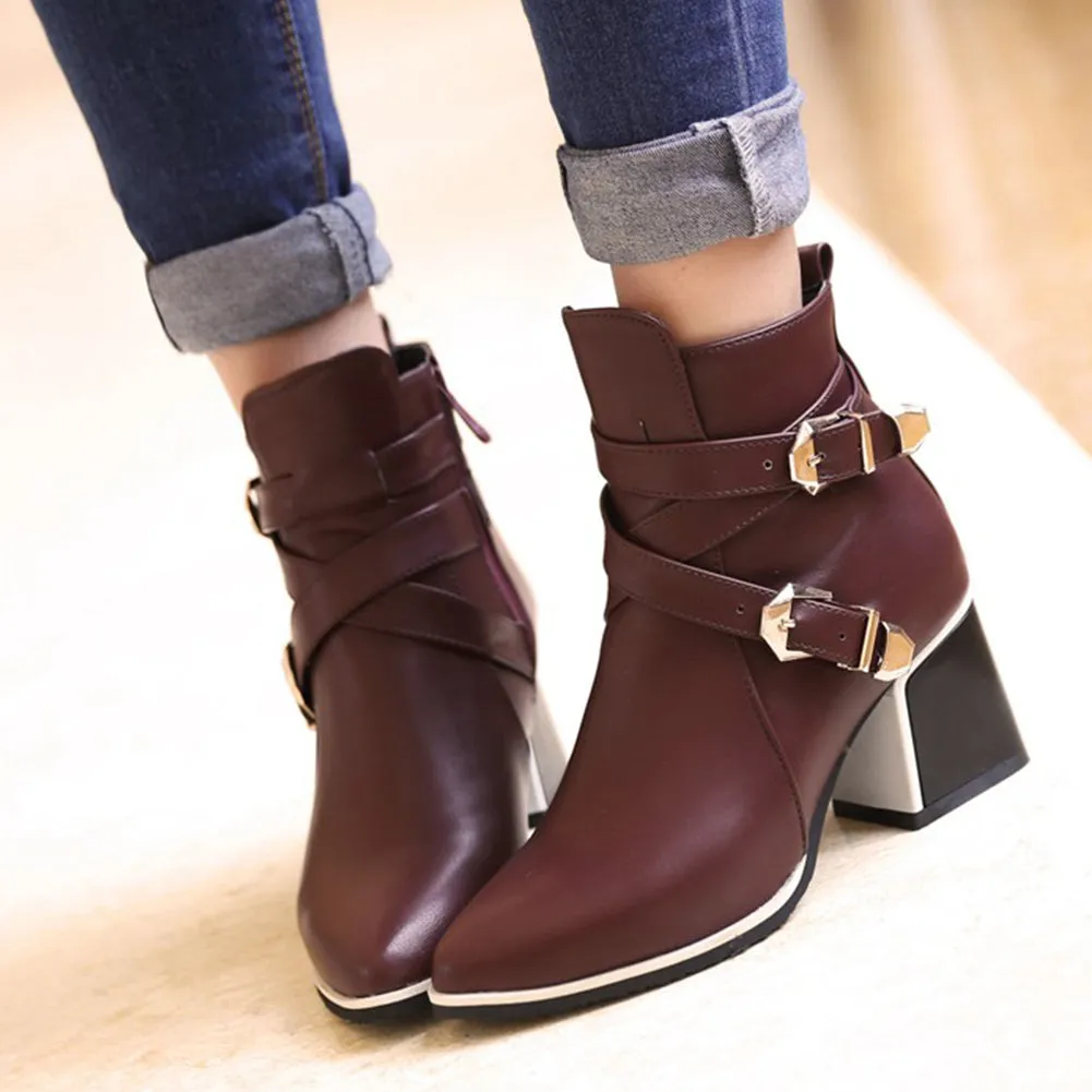 Buckles Ankle  High Heels Western Boots