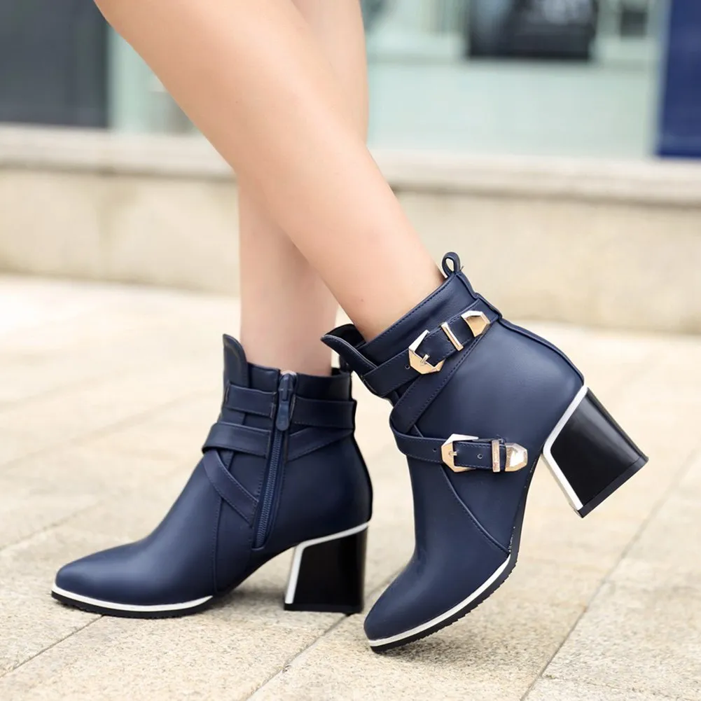 Buckles Ankle  High Heels Western Boots