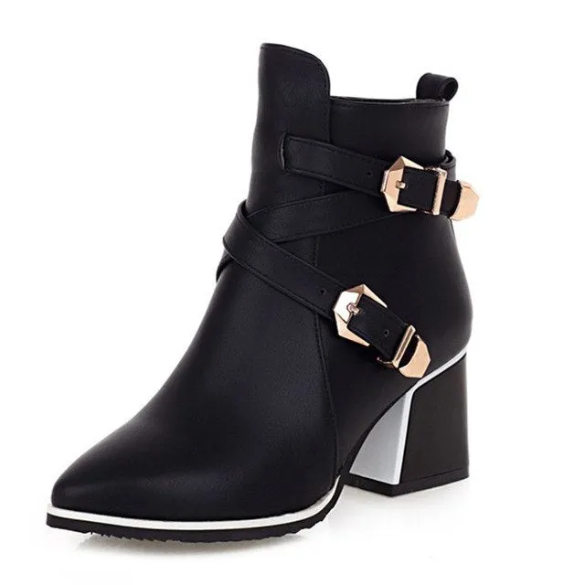 Buckles Ankle  High Heels Western Boots