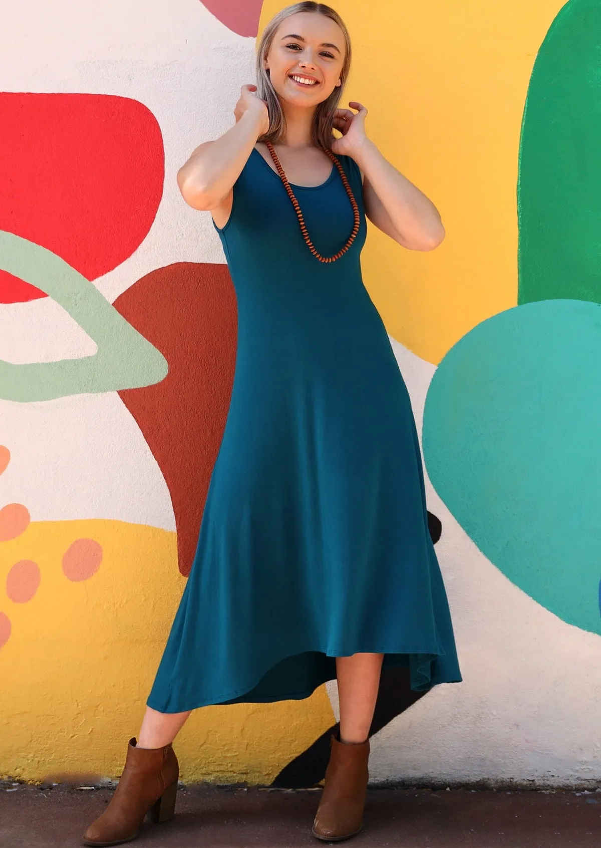 Concave Hem Dress Teal