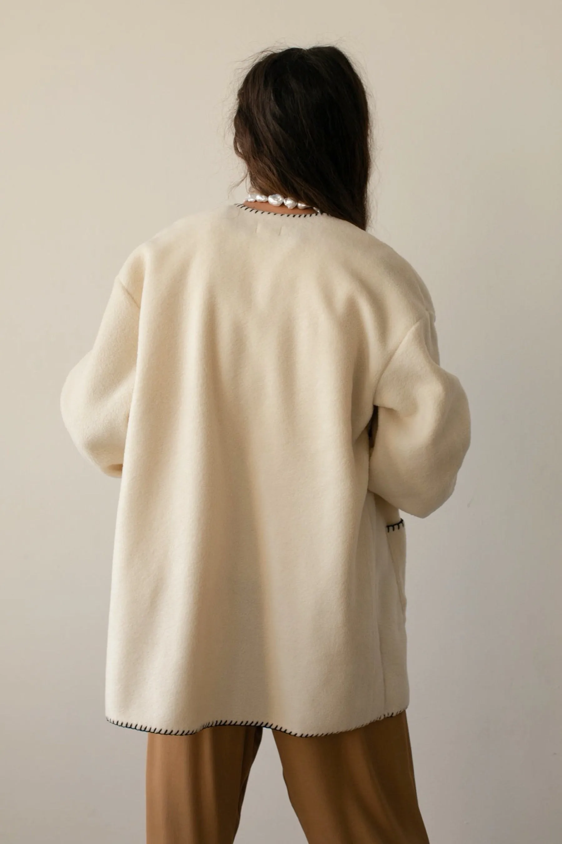 Creme Polar Fleece Stitch Jacket