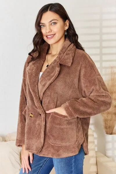 Culture Code Double Breasted Fuzzy Coat