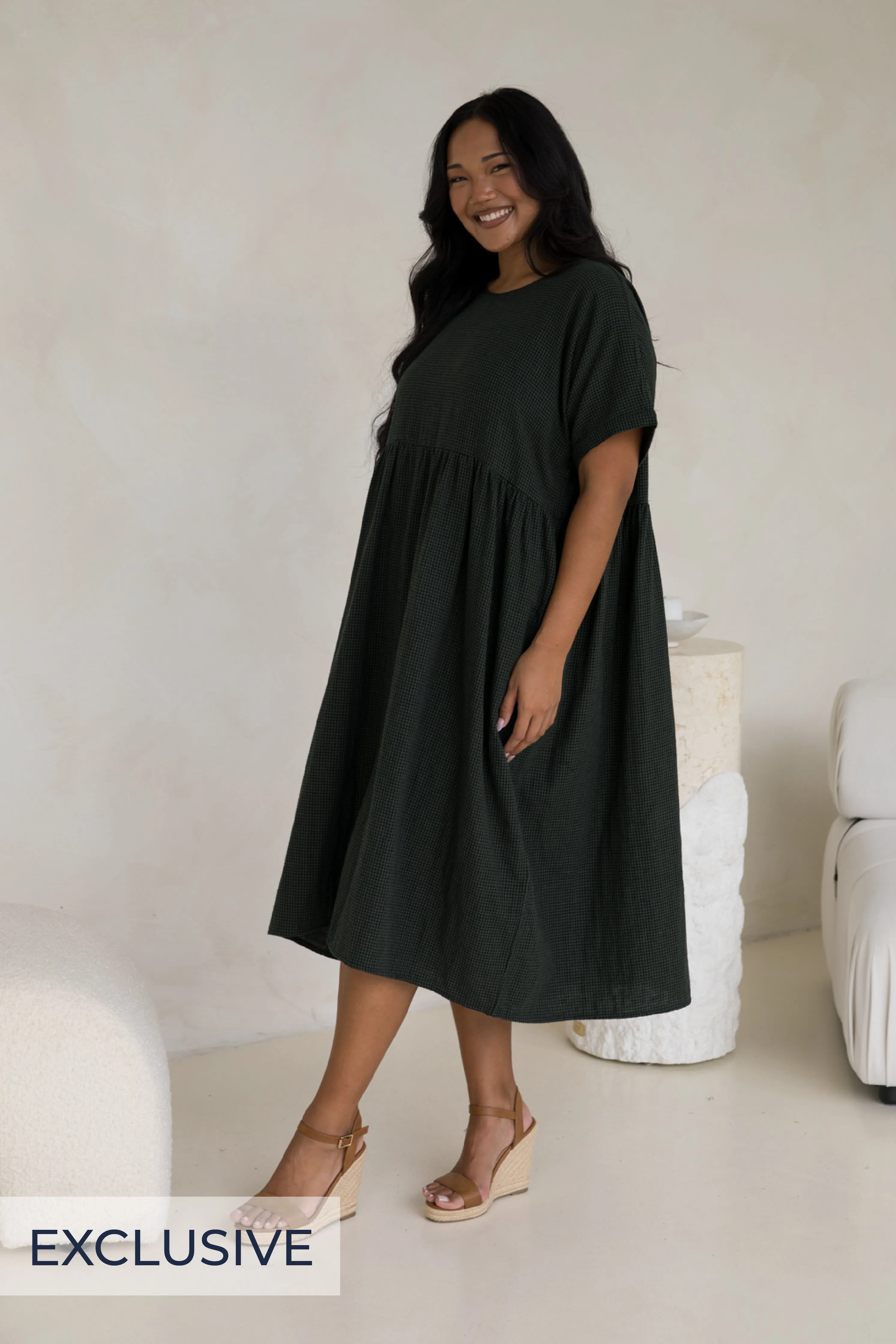 Darcy Dress in Forest Check