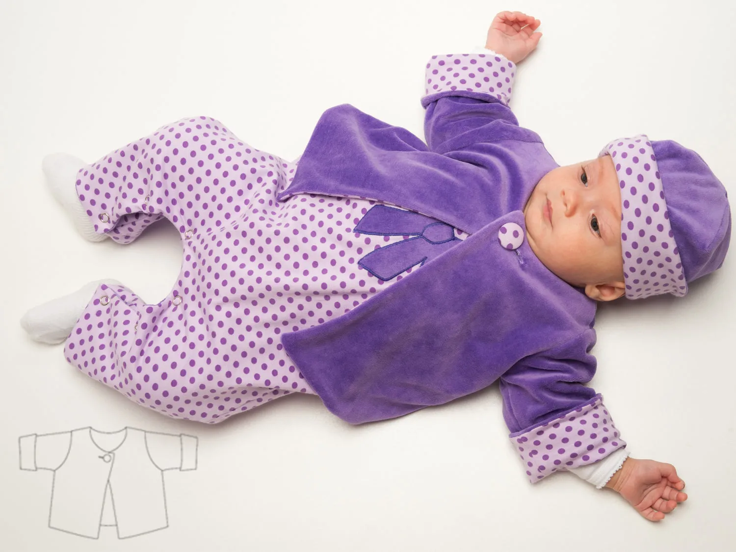 easy lined baby wrap jacket sewing pattern for girls and boys, with cuffs, warm for winter,  FILIPPA from Patternforkids