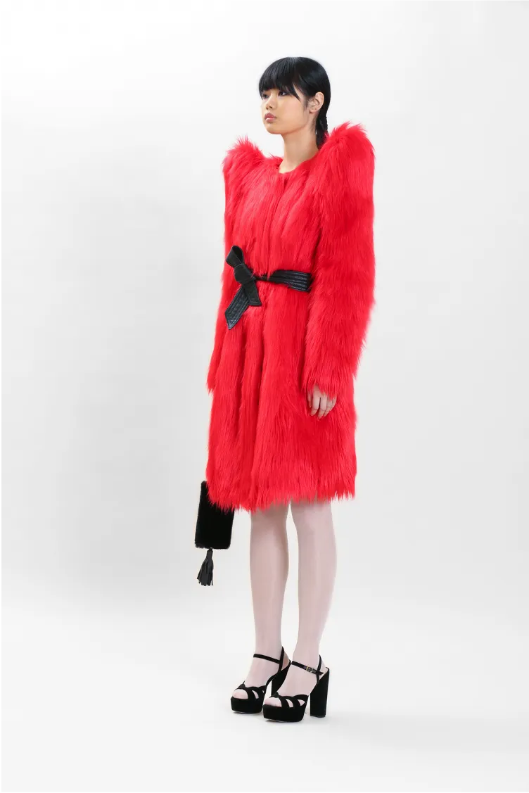 Emily faux fur Coat in Rouge