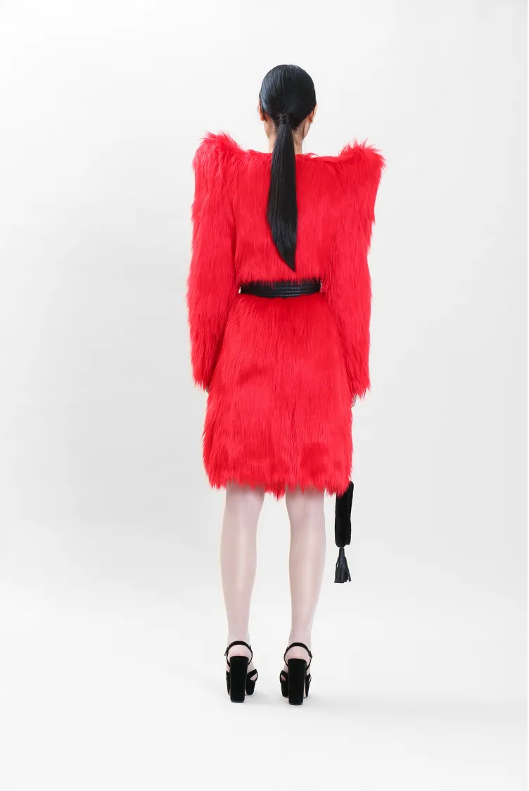 Emily faux fur Coat in Rouge