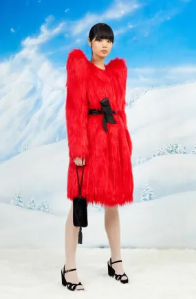 Emily faux fur Coat in Rouge