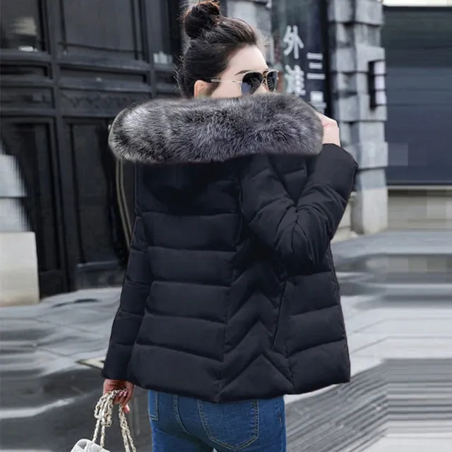 Fashion Black White Women's Winter Jacket Plus Size 6XL Winter Coat Female Parkas Detachable Big Fur Hooded Warm Short Outwear