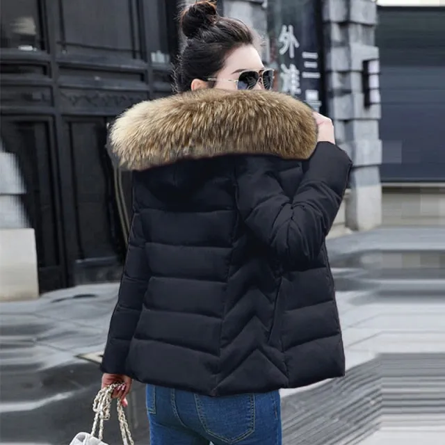 Fashion Black White Women's Winter Jacket Plus Size 6XL Winter Coat Female Parkas Detachable Big Fur Hooded Warm Short Outwear