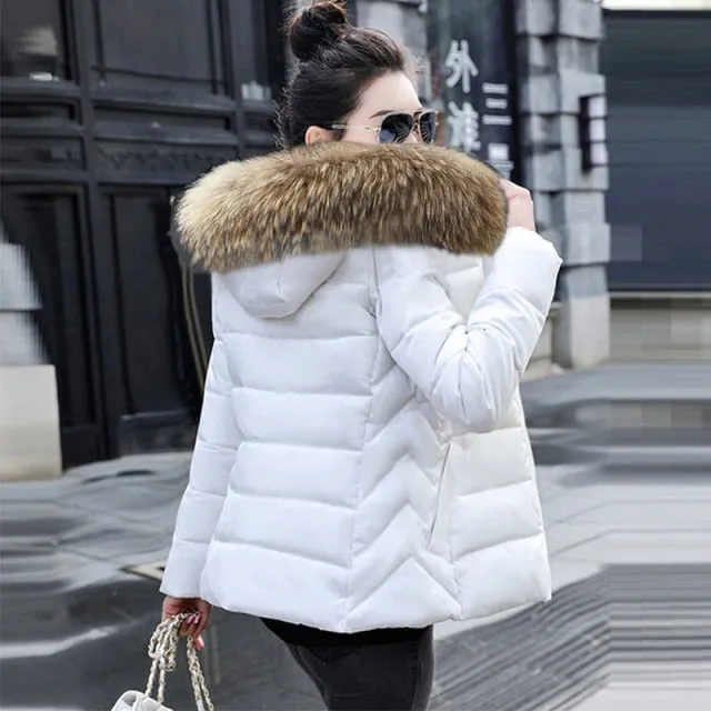 Fashion Black White Women's Winter Jacket Plus Size 6XL Winter Coat Female Parkas Detachable Big Fur Hooded Warm Short Outwear