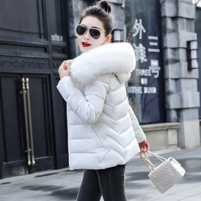 Fashion Black White Women's Winter Jacket Plus Size 6XL Winter Coat Female Parkas Detachable Big Fur Hooded Warm Short Outwear