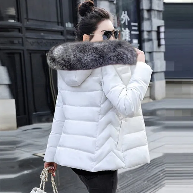 Fashion Black White Women's Winter Jacket Plus Size 6XL Winter Coat Female Parkas Detachable Big Fur Hooded Warm Short Outwear