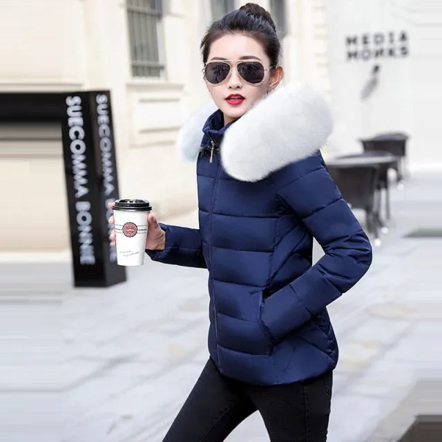 Fashion Black White Women's Winter Jacket Plus Size 6XL Winter Coat Female Parkas Detachable Big Fur Hooded Warm Short Outwear