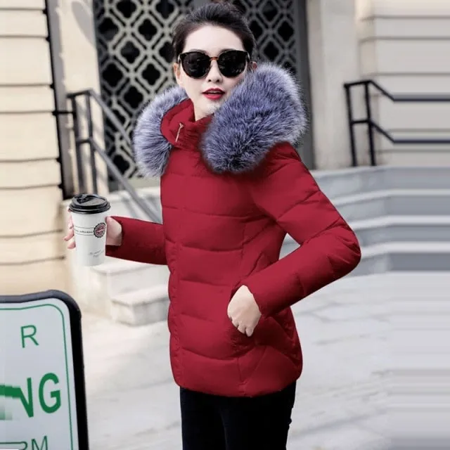 Fashion Black White Women's Winter Jacket Plus Size 6XL Winter Coat Female Parkas Detachable Big Fur Hooded Warm Short Outwear