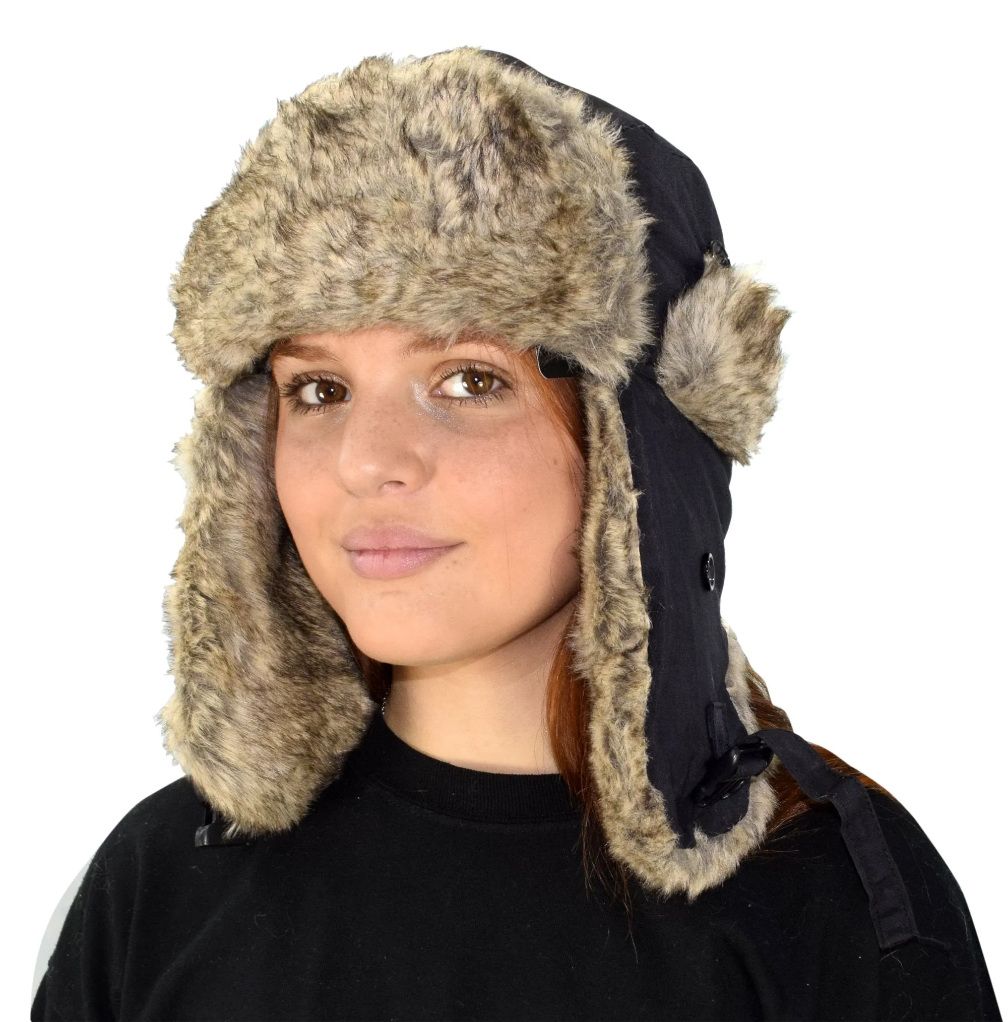 Faux Fur Lined Trooper Warm Russian Fur Ear flap Winter Skiing Hat Cap Windproof Winter Ushanka Aviator Hat