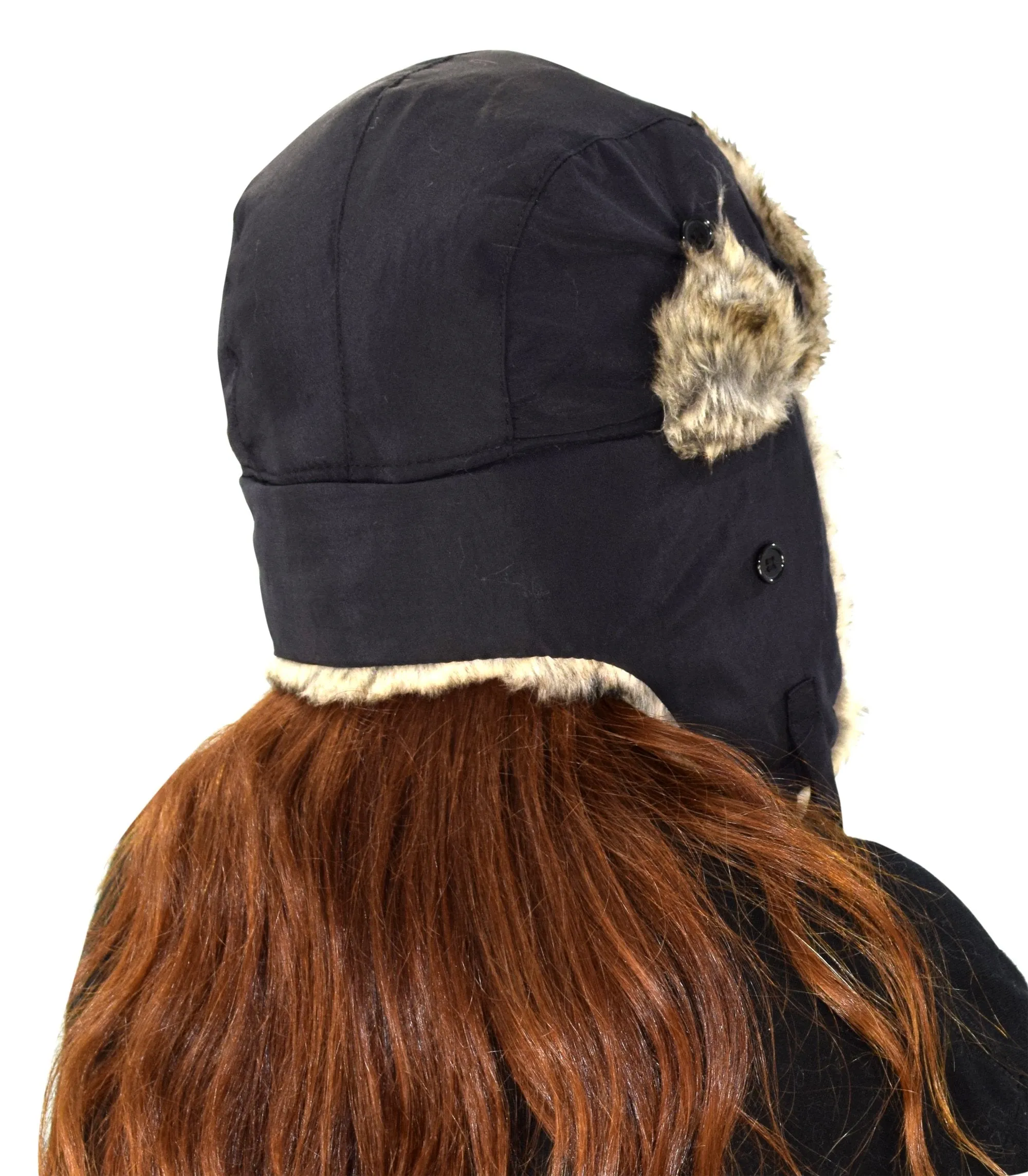 Faux Fur Lined Trooper Warm Russian Fur Ear flap Winter Skiing Hat Cap Windproof Winter Ushanka Aviator Hat