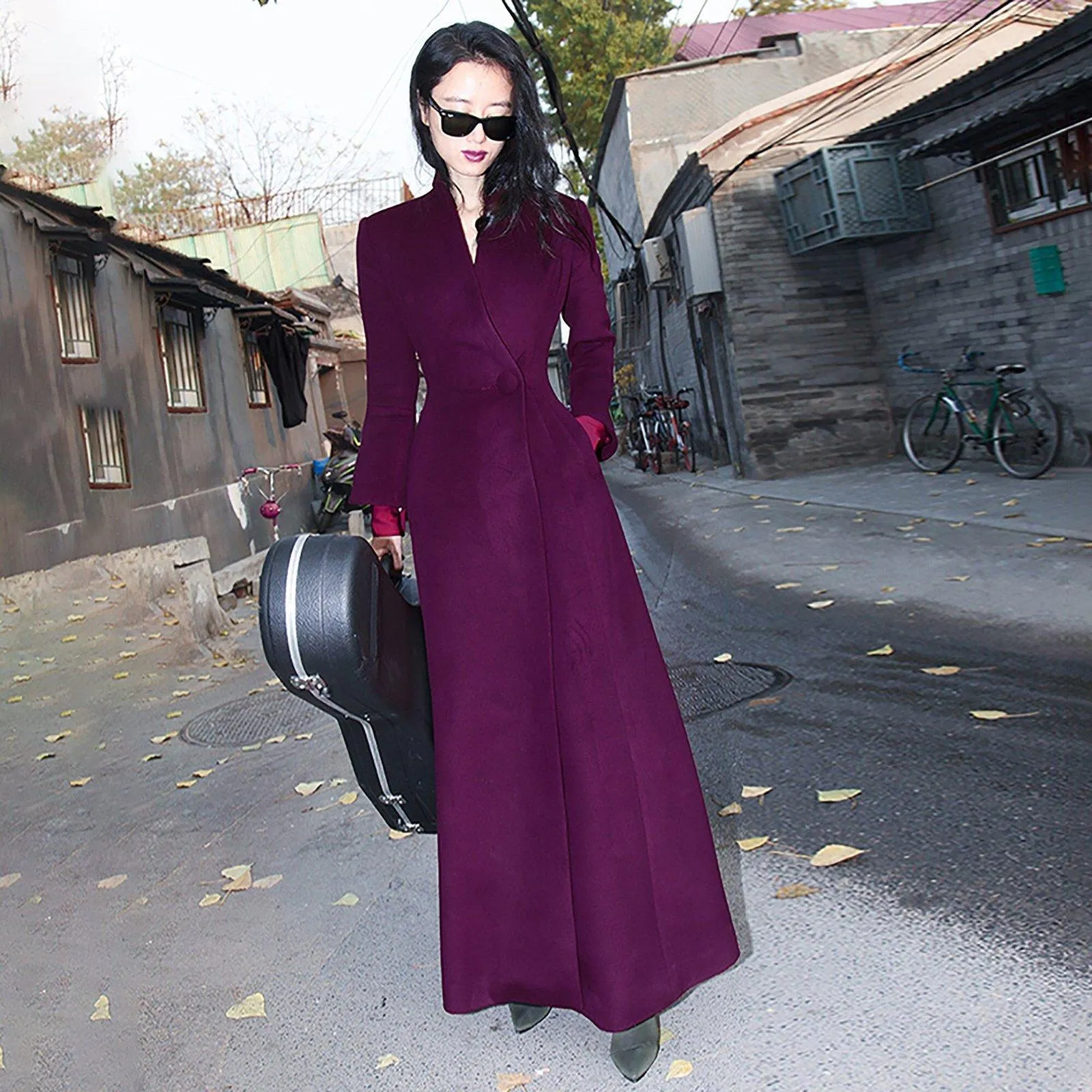 Full Length Wool Blend Flared Coat