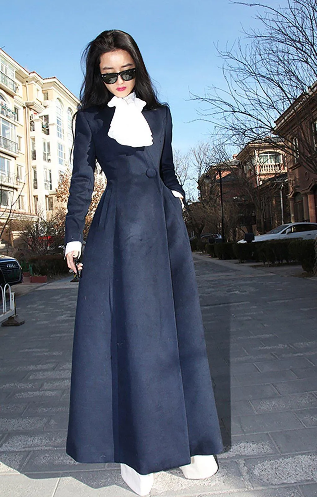 Full Length Wool Blend Flared Coat