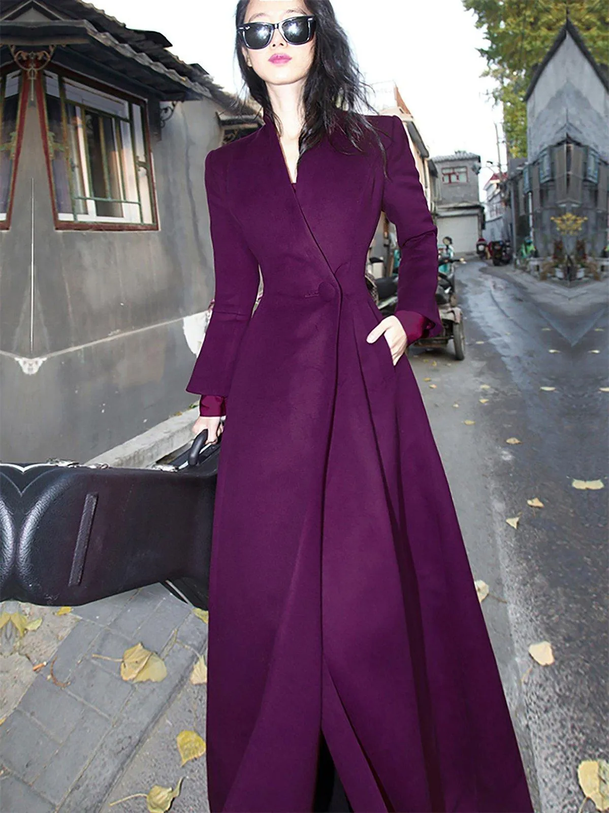 Full Length Wool Blend Flared Coat