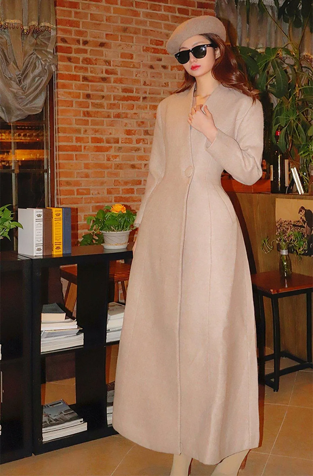 Full Length Wool Blend Flared Coat