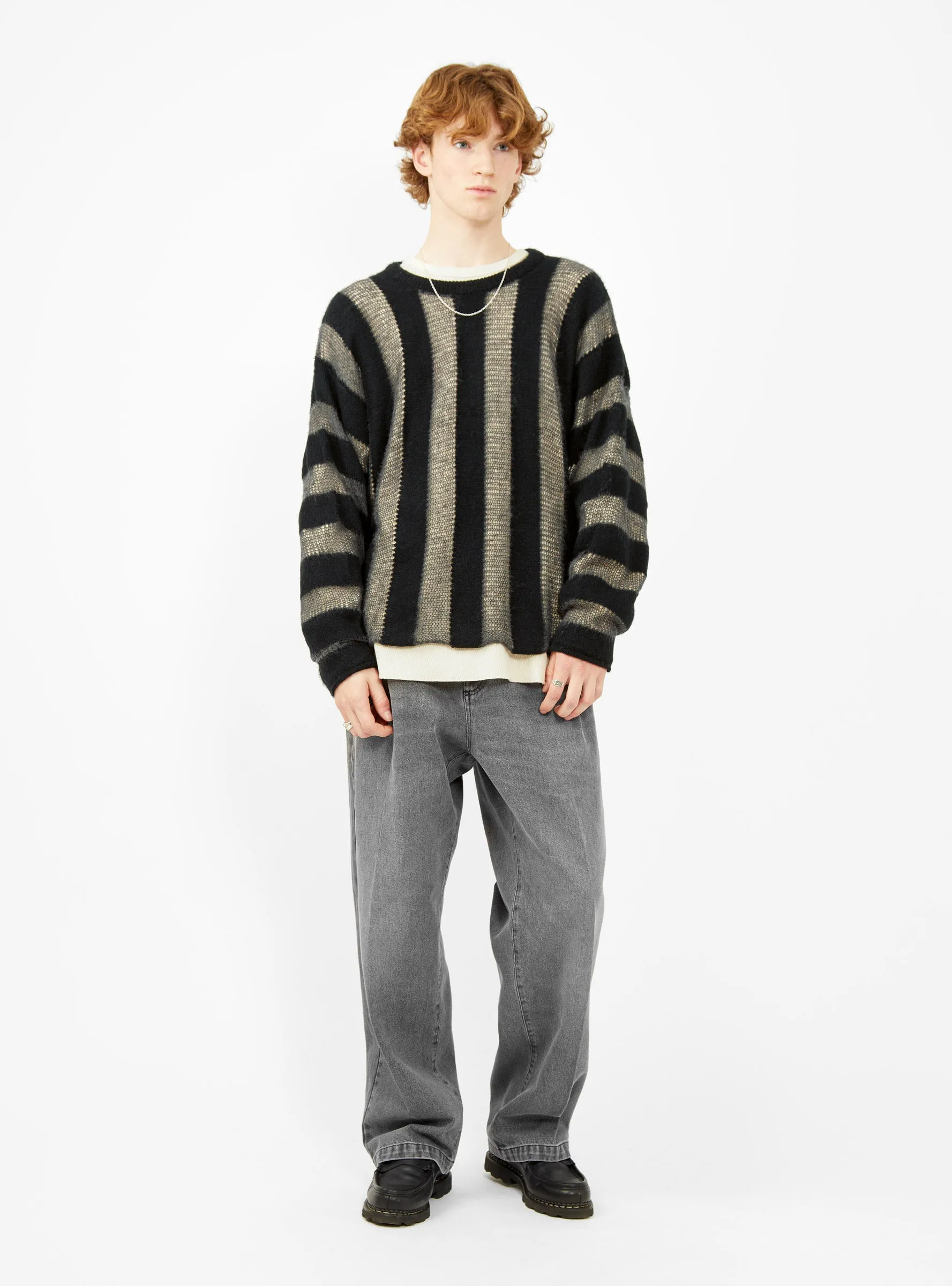 Fuzzy Threadbare Sweater Black Stripe