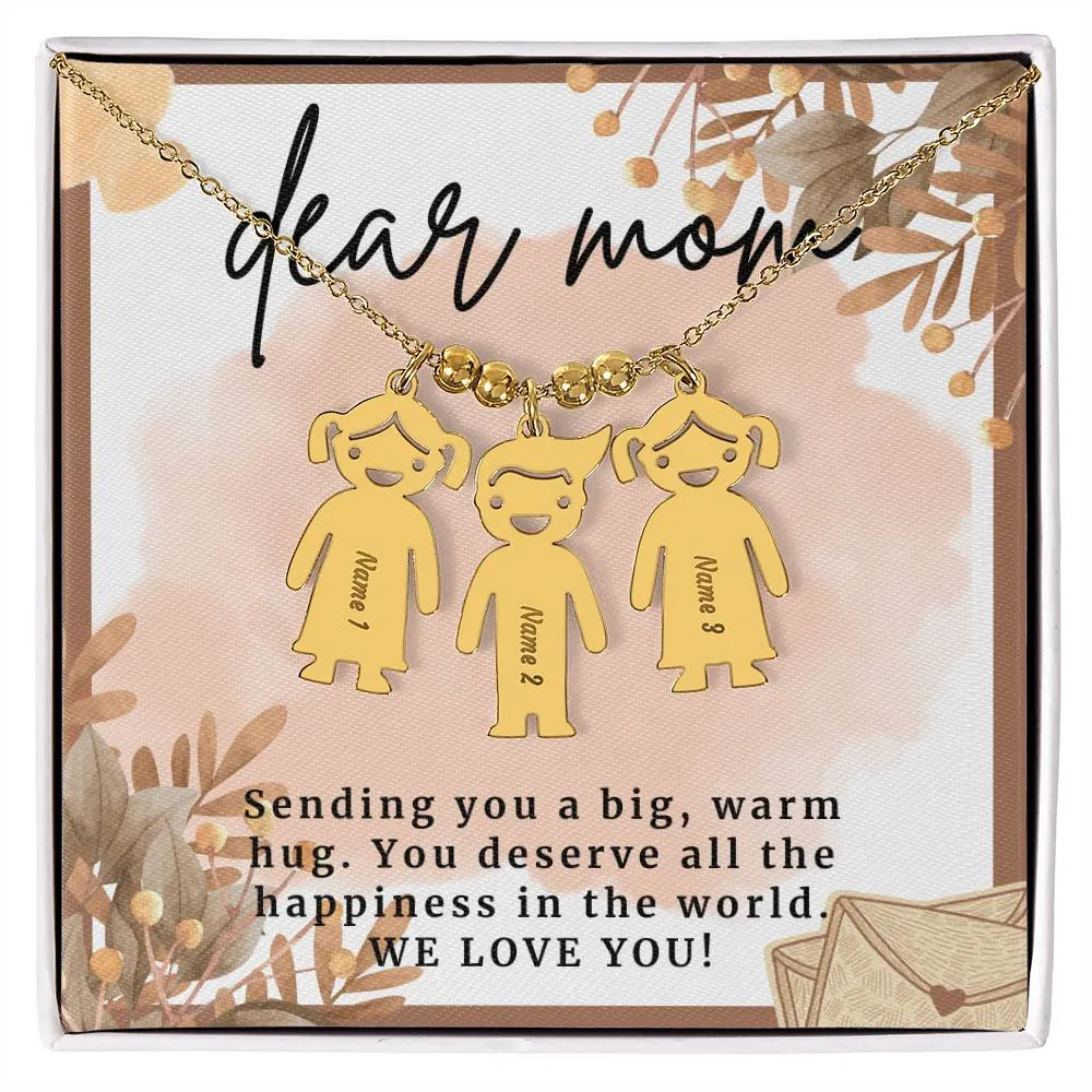 Gift For Mom, Sending You A Big Warm Hug, Custom Engraved Kid Charm Necklace