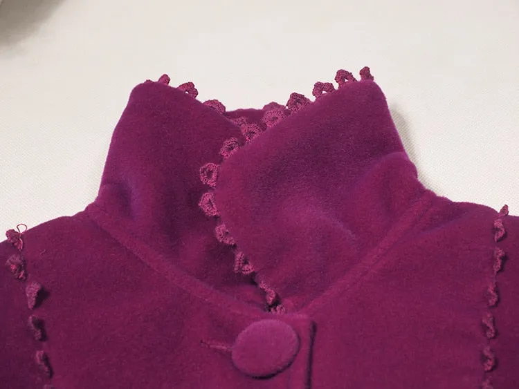 Girls Purple Velvet/Wool Blend Coat