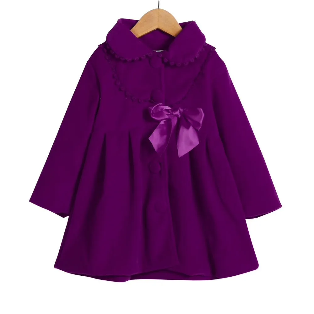 Girls Purple Velvet/Wool Blend Coat