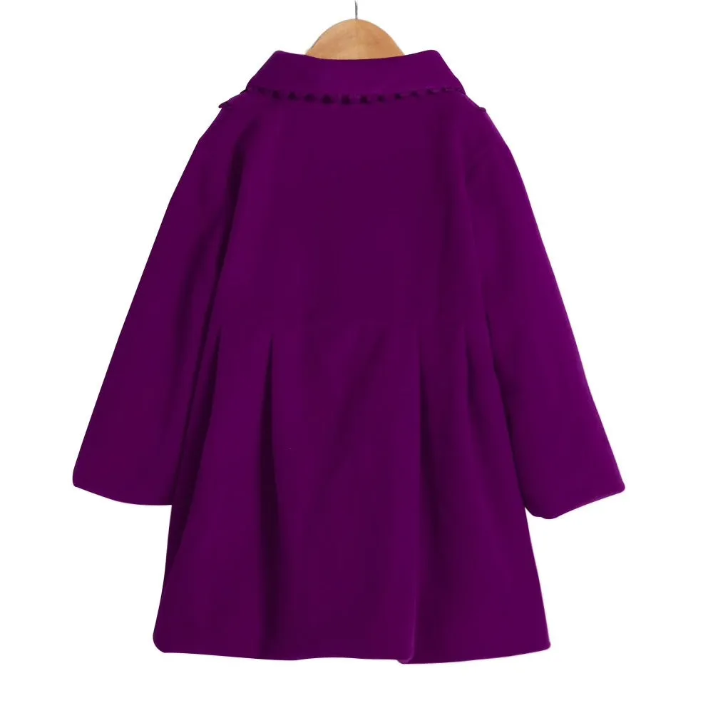 Girls Purple Velvet/Wool Blend Coat