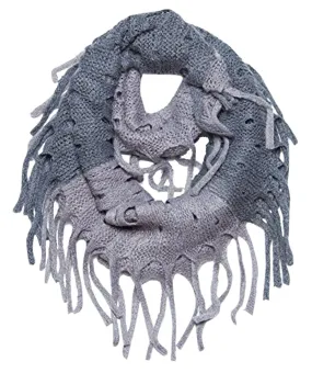 Grey Mix Peach Couture Warm Bohemian Crochet Hand Knitted Fringe Infinity Loop Scarf Wrap