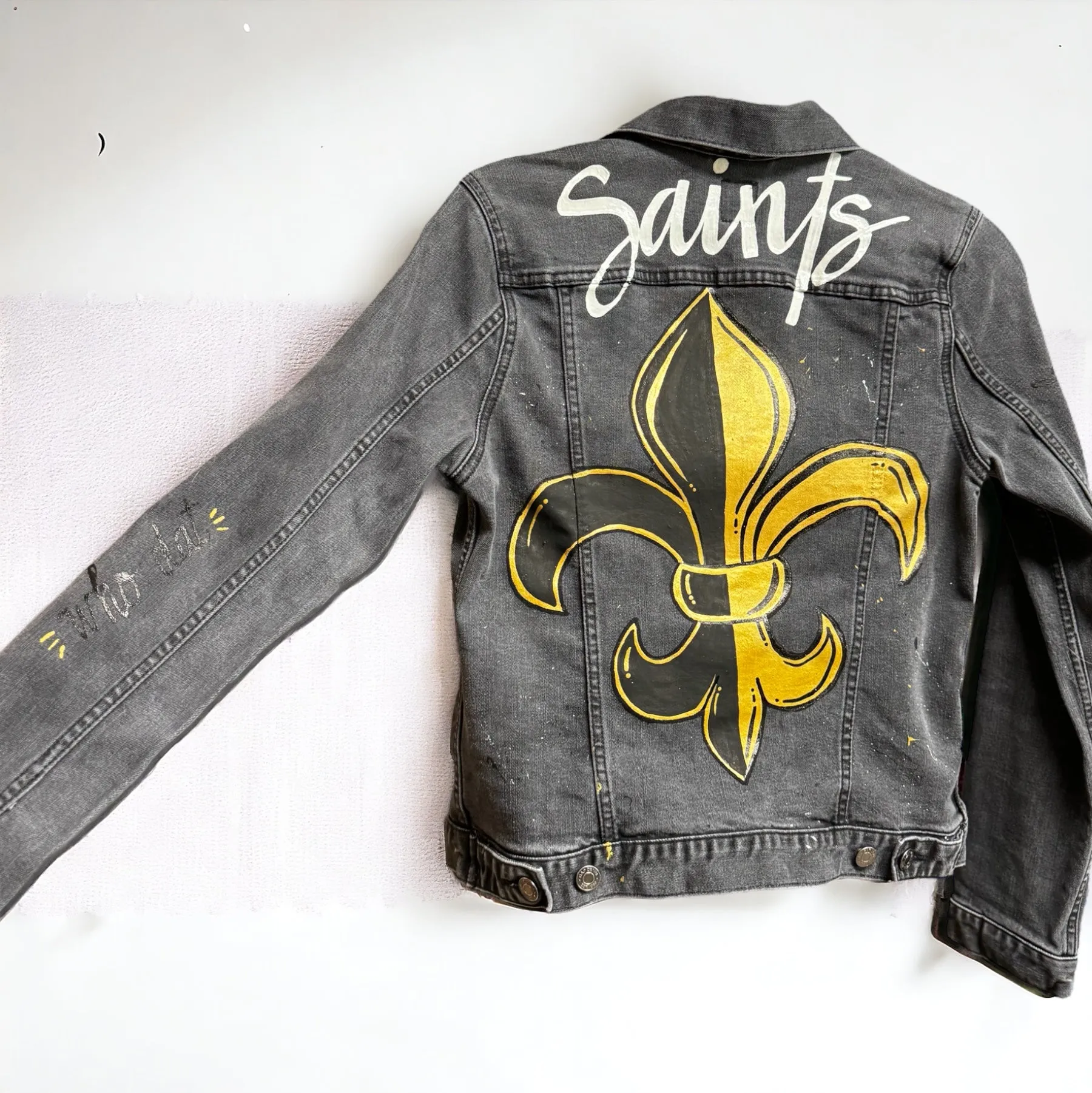 Hand Painted Jean Jacket:”Saints”, New Orleans Jacket, Hand Painted, NOLA Saints, Louisiana