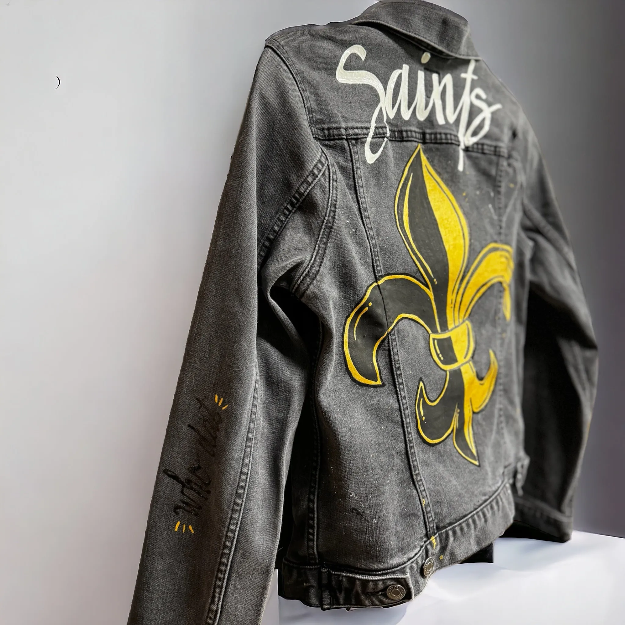 Hand Painted Jean Jacket:”Saints”, New Orleans Jacket, Hand Painted, NOLA Saints, Louisiana