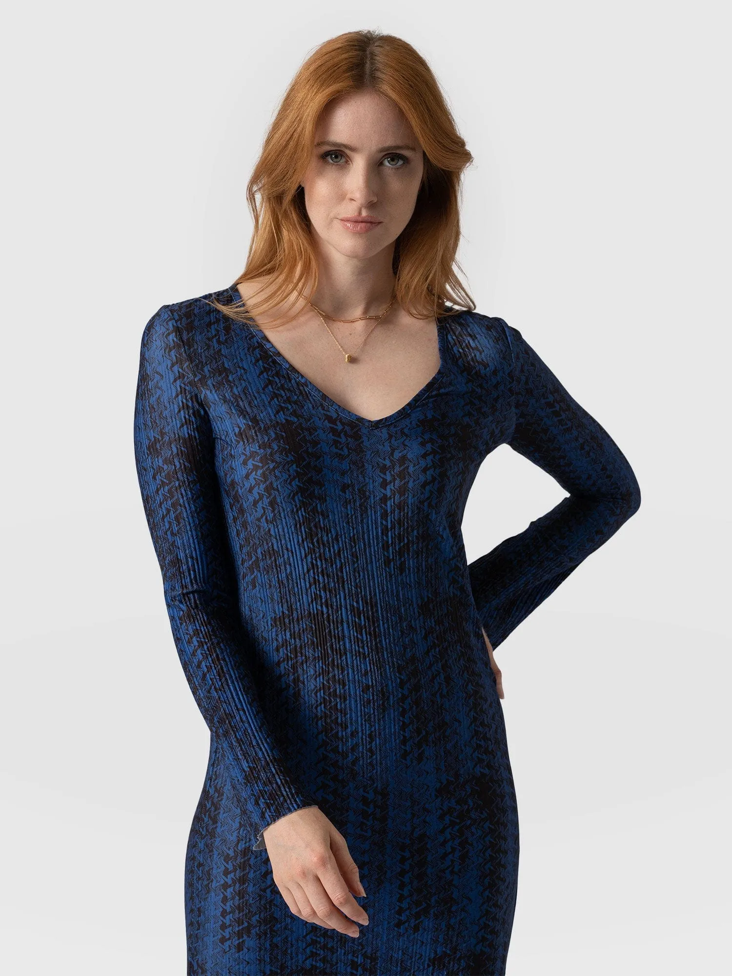 Hanna Plisse Dress - Navy Ripple