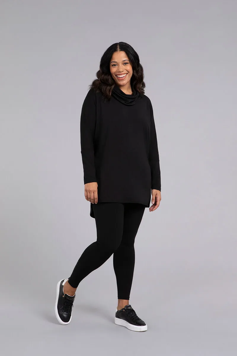 Jersey Fleece Back Zip Legging | Black